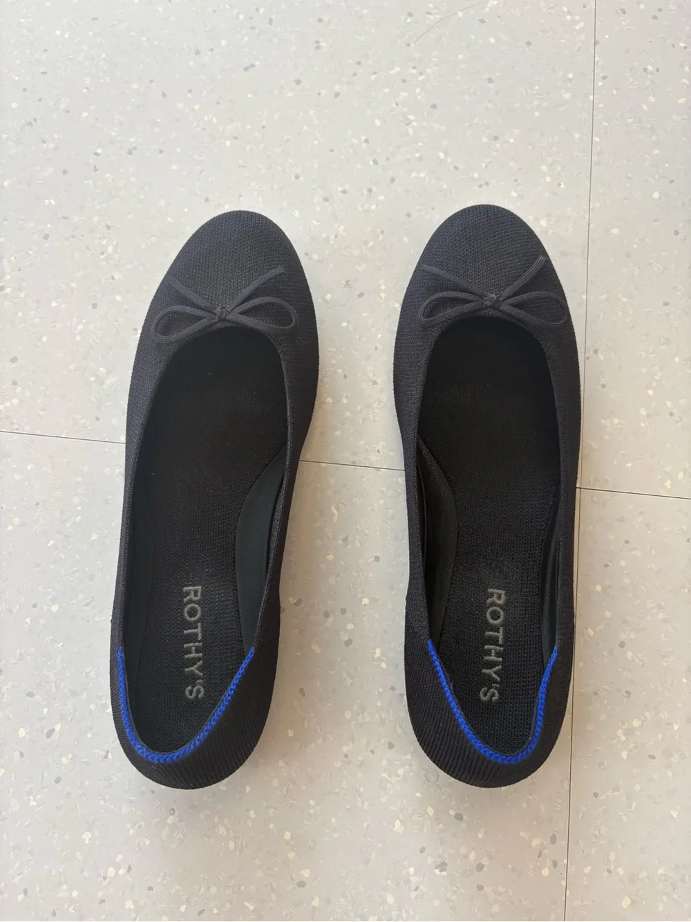 Rothy's Black Knit Ballet Flats with Blue Accent